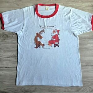 Vintage 80's Christmas Ringer Tee Shirt
